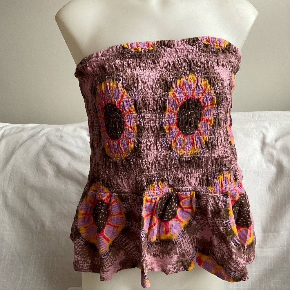 Porridge for Anthropologie | Smocked Pink Floral Peplum Top | XL